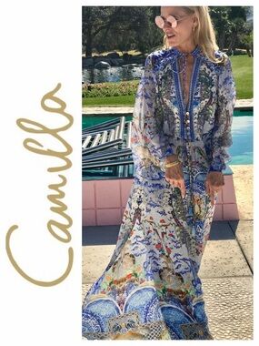 Camilla Geisha Gateways Drawstring Button-Up Dress Small EUC